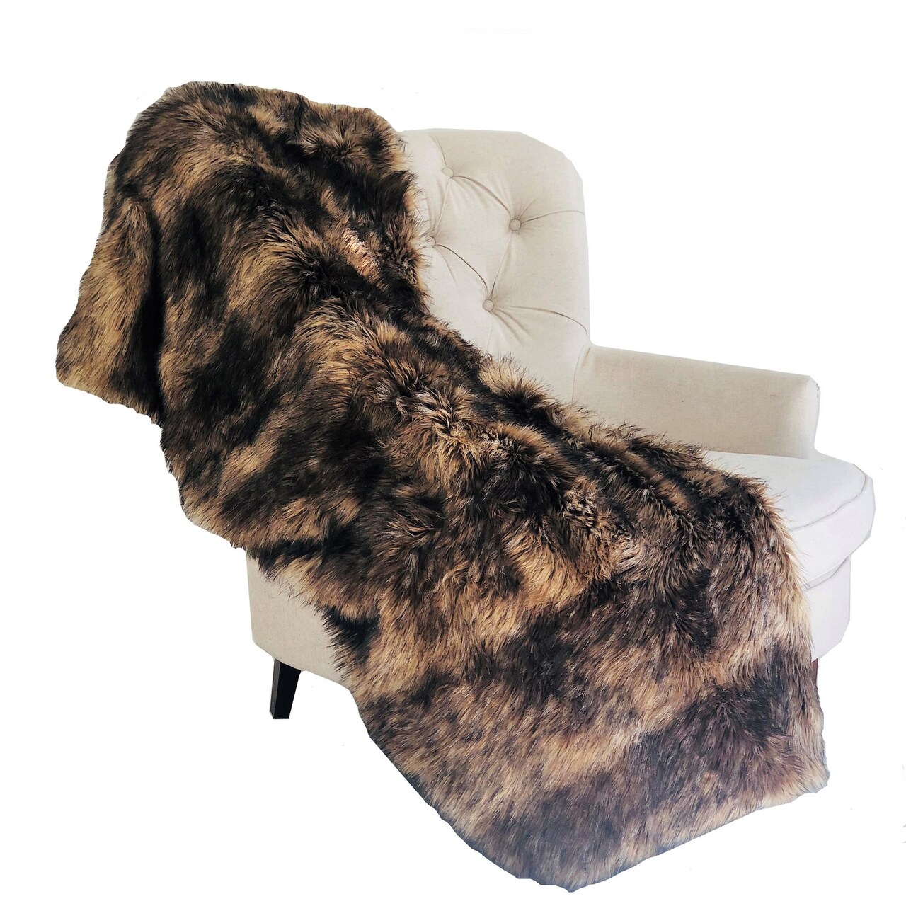 Edge Collections - Brown - Luxury Coyote Faux Fur Throw Blanket - 1 Piece